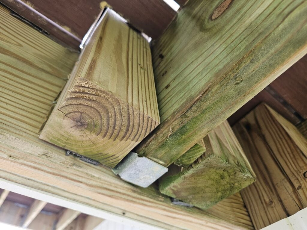 the deck boards and attached to the rim joist