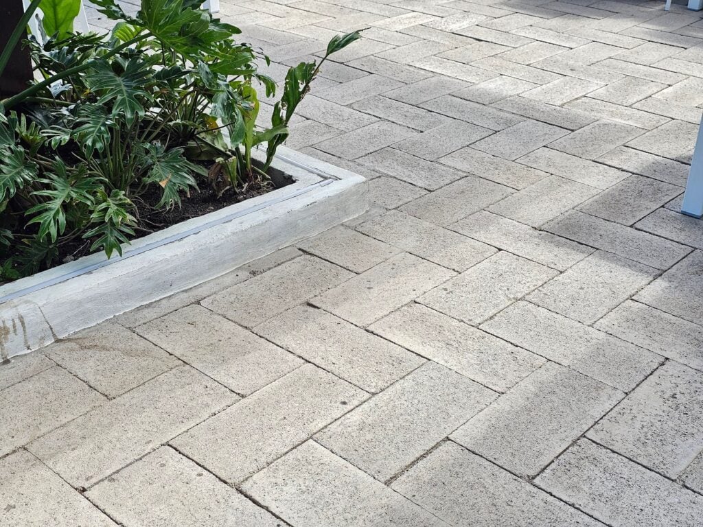 Newly installed masonry patio with durable paving in DC residence