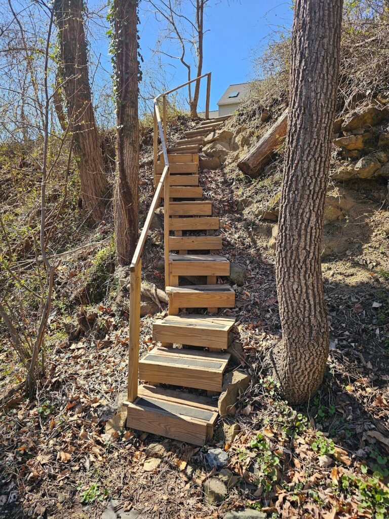 Close-up of polished wooden steps with natural grain texture