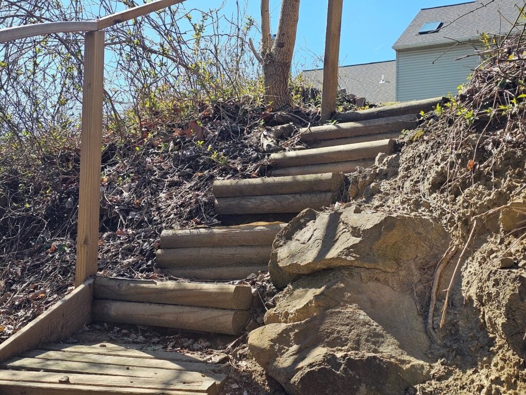 Close-up of textured wooden steps showing natural grain patterns