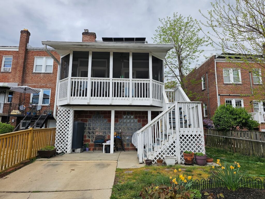 Exterior view showing Glass Block feature beneath deck structure