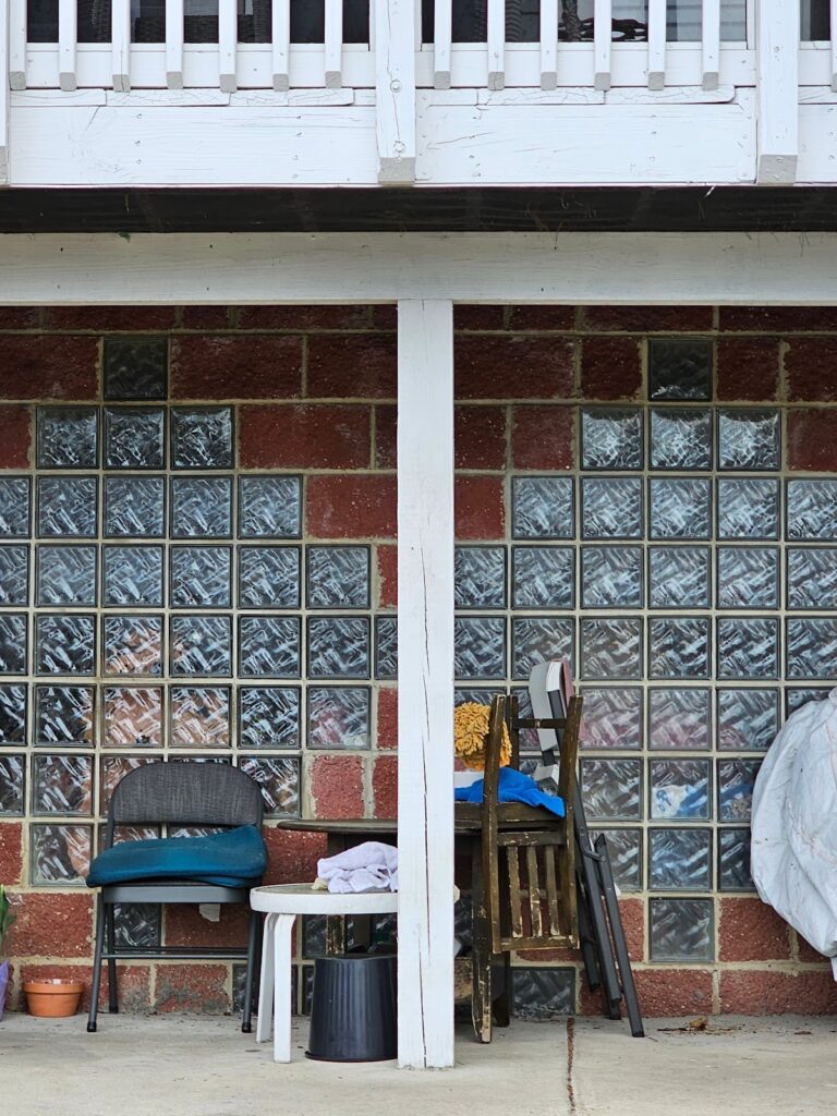 Modern rear deck design incorporating Glass Block wall