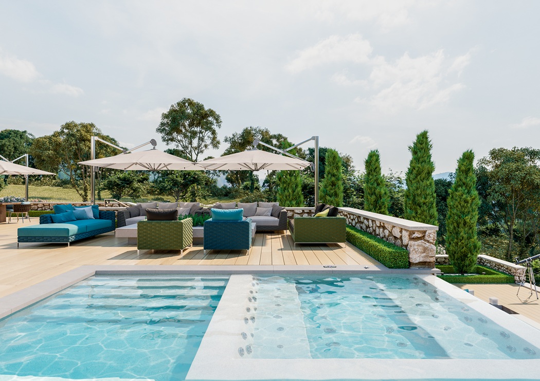 Maryland backyard pool patio designed with climate resistant materials - Pool Patio Materials