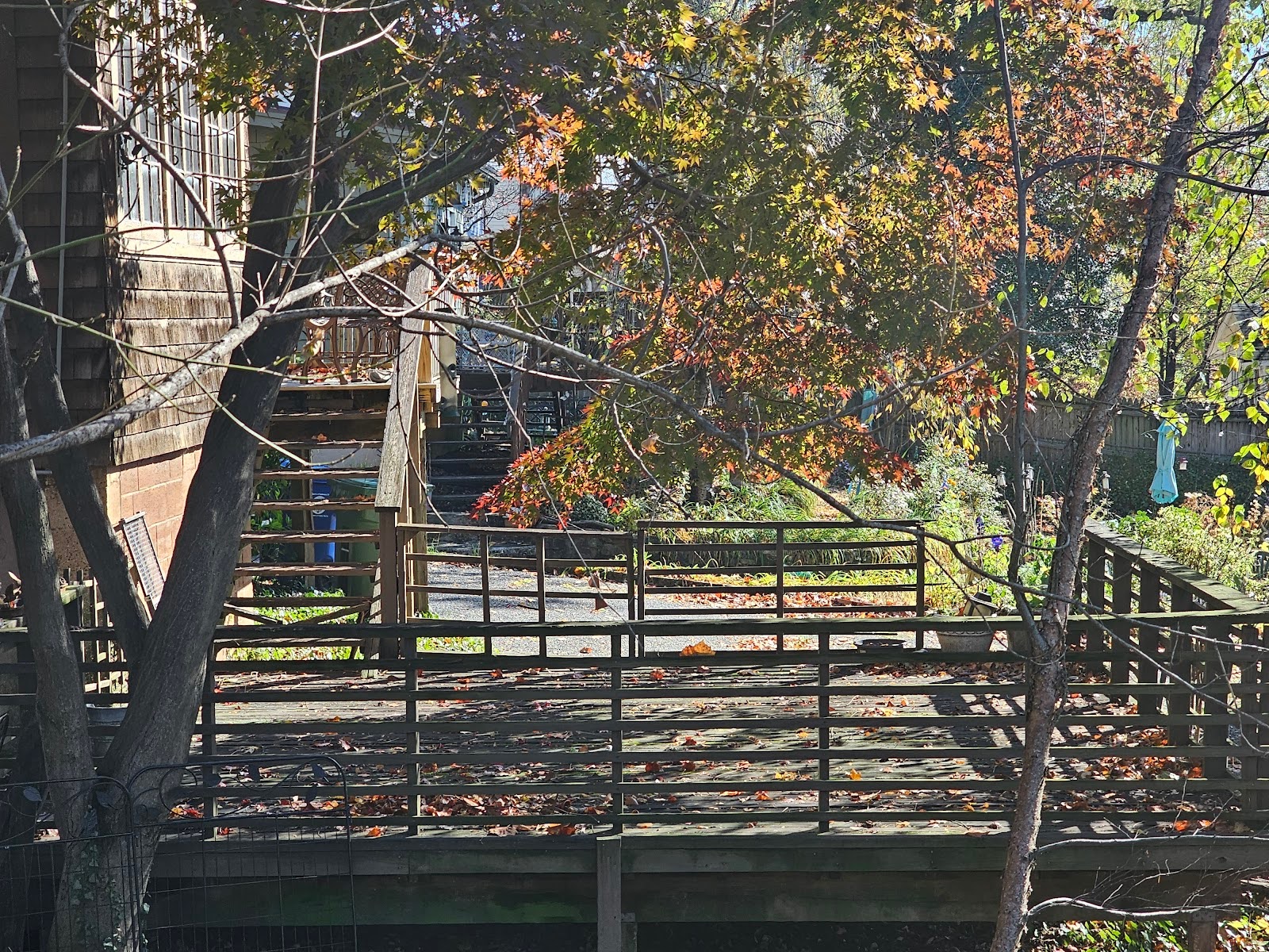 Low deck on a sloped yard with simple ground-level framing
