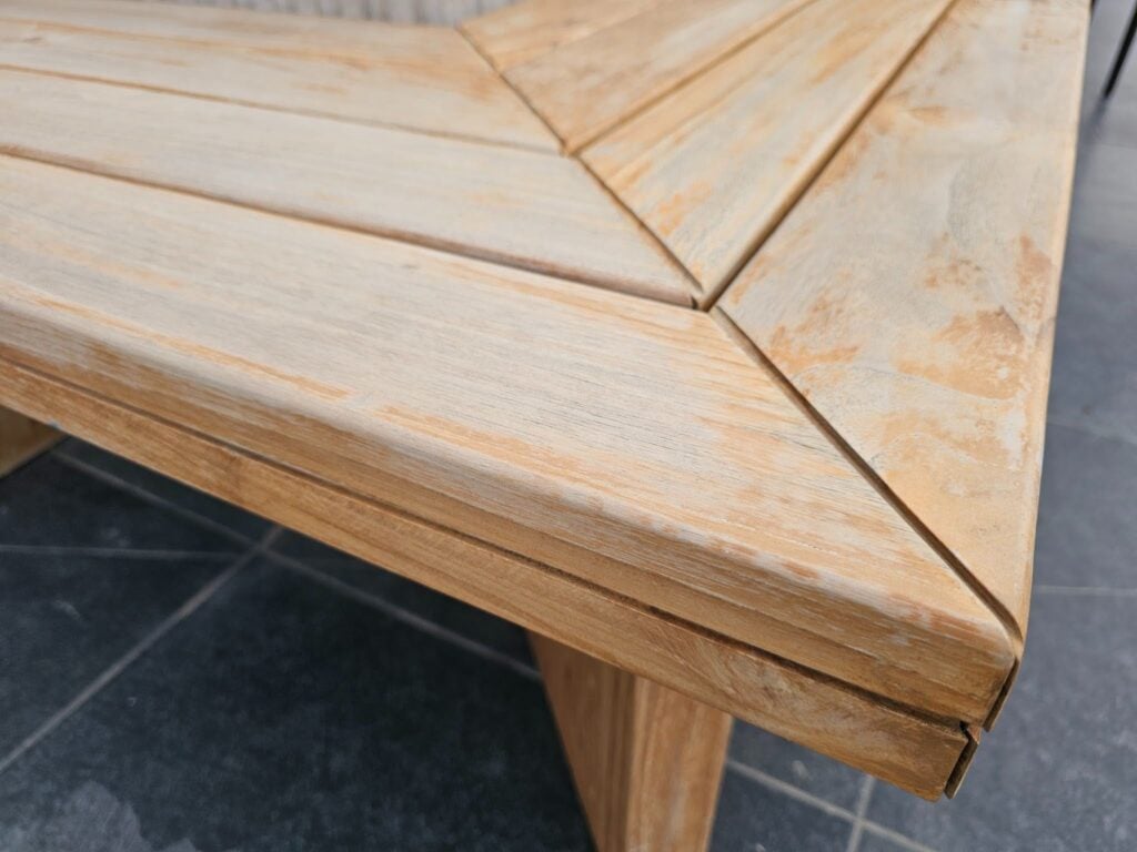 Close-up of bench seating around a raised patio planter