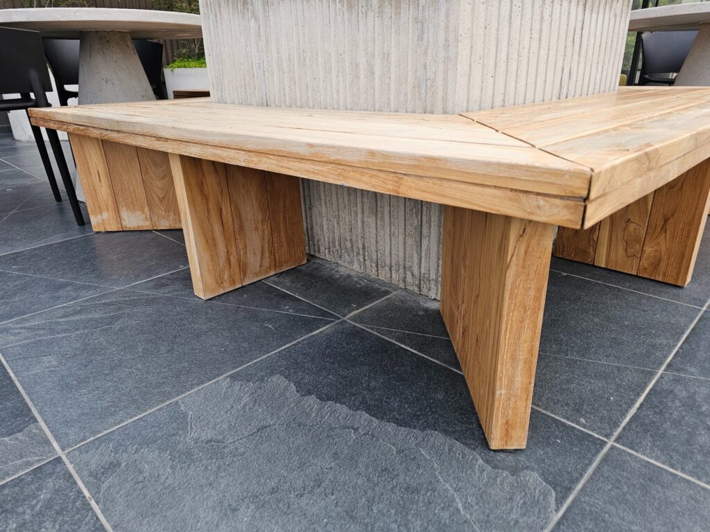 Patio planter box with integrated outdoor bench seating