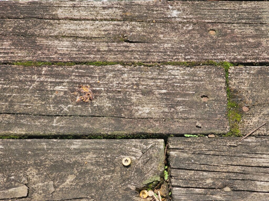 Wood deck boards receiving protective sealing treatment